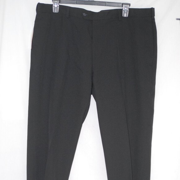 NWT 42W x 30L Savane Mens Black Dress Slacks Herringbone Comfort Waist Washable